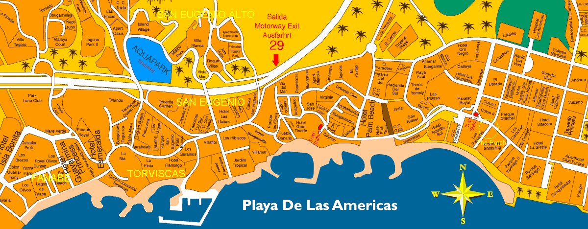 Playa de las Americas Map. Main Attractions - Tenerife Guide